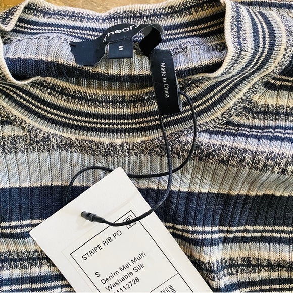 Theory Striped Rib Knit Top in Washable Silk - Picture 11 of 11